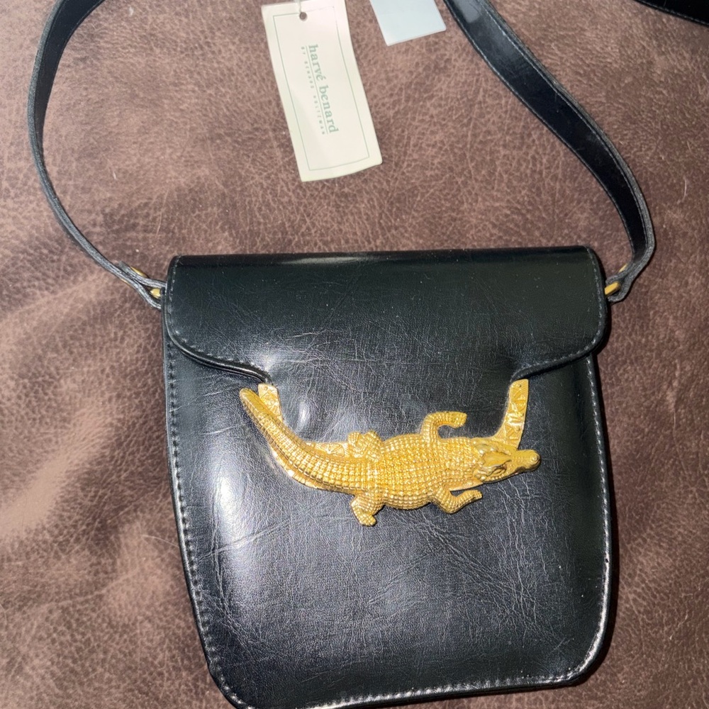 Harve Benard new old stock Crossbody Bag with Gold Crocodile Accent